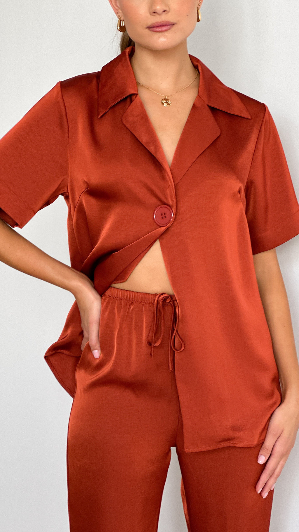 Imogen Button Shirt - Rust - Billy J