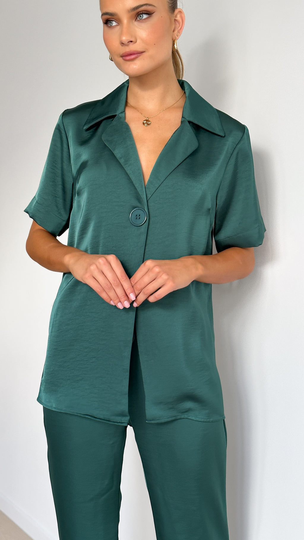 Imogen Button Shirt - Emerald - Billy J