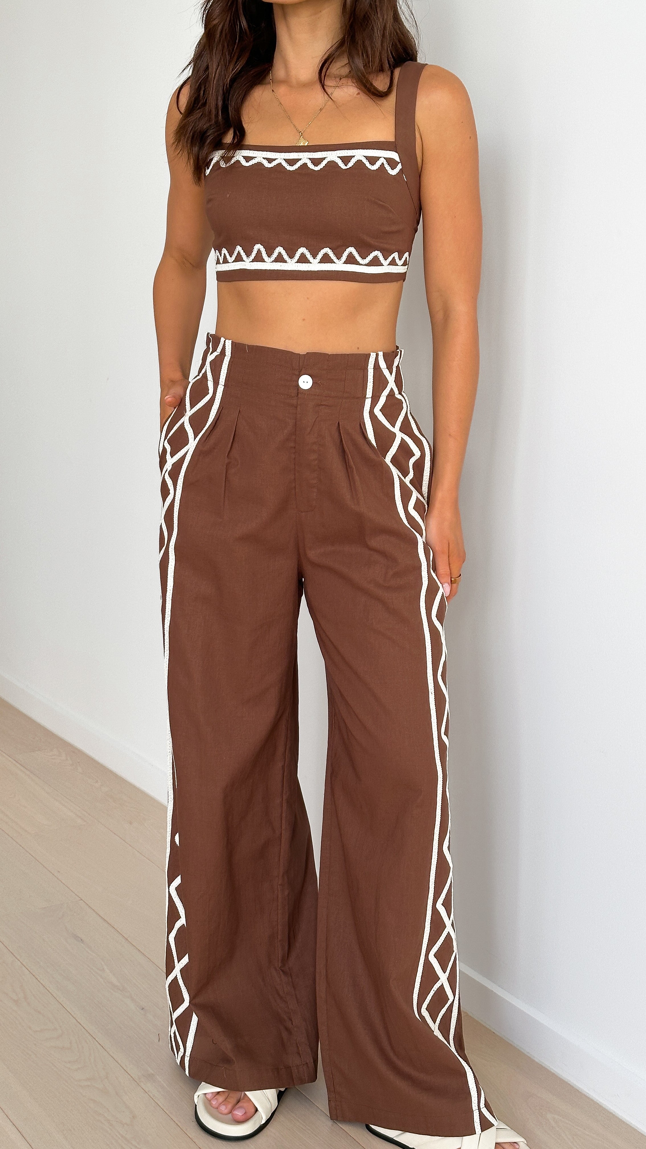 Pamelia Crop Top and Pants Set - Chocolate - Billy J