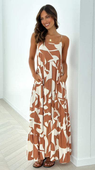 Load image into Gallery viewer, Bandit Maxi Dress - Tan/White - Billy J
