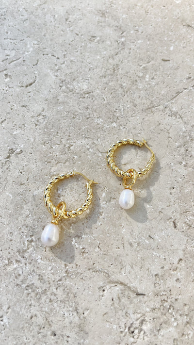 Load image into Gallery viewer, Twist Pearl Drop Earrings - Gold/Pearl - Billy J
