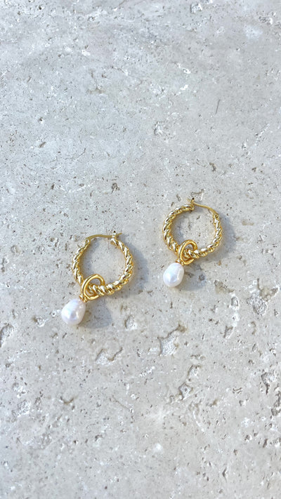 Load image into Gallery viewer, Twist Pearl Drop Earrings - Gold/Pearl - Billy J
