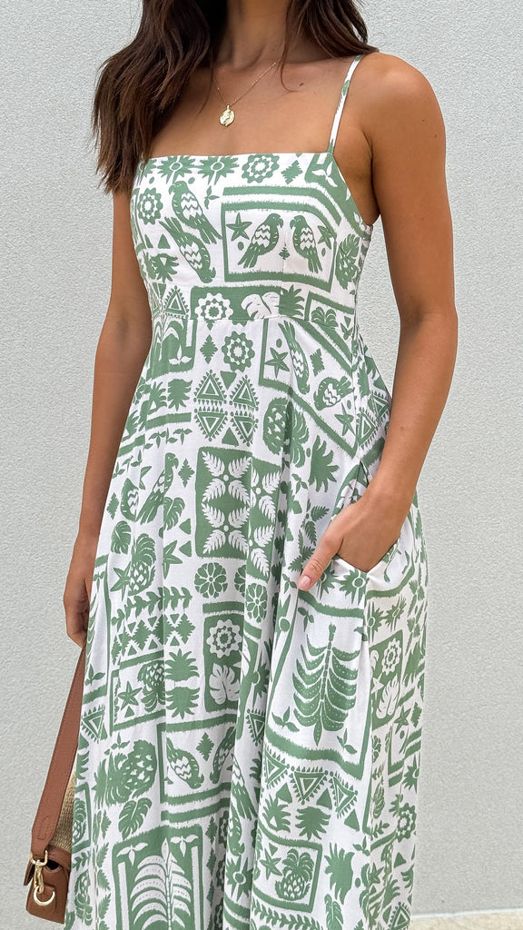 Jaylene Maxi Dress - Green Print - Billy J