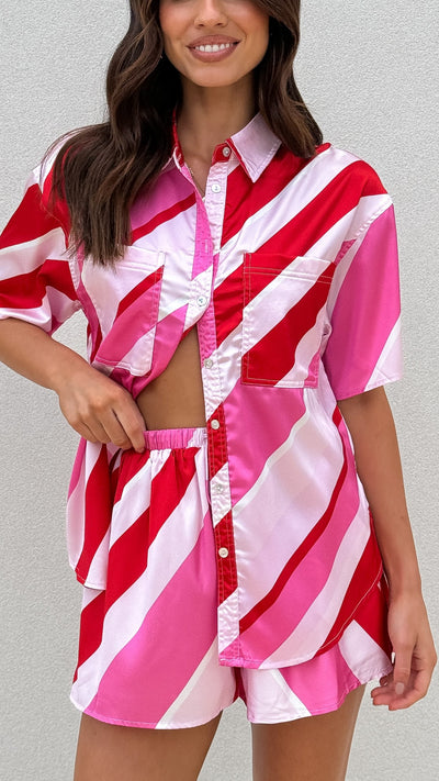 Load image into Gallery viewer, Daishiro Button Up Shirt - Red/Pink Stripe - Billy J
