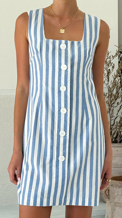 Load image into Gallery viewer, Saylor Mini Dress - Blue Stripe - Billy J
