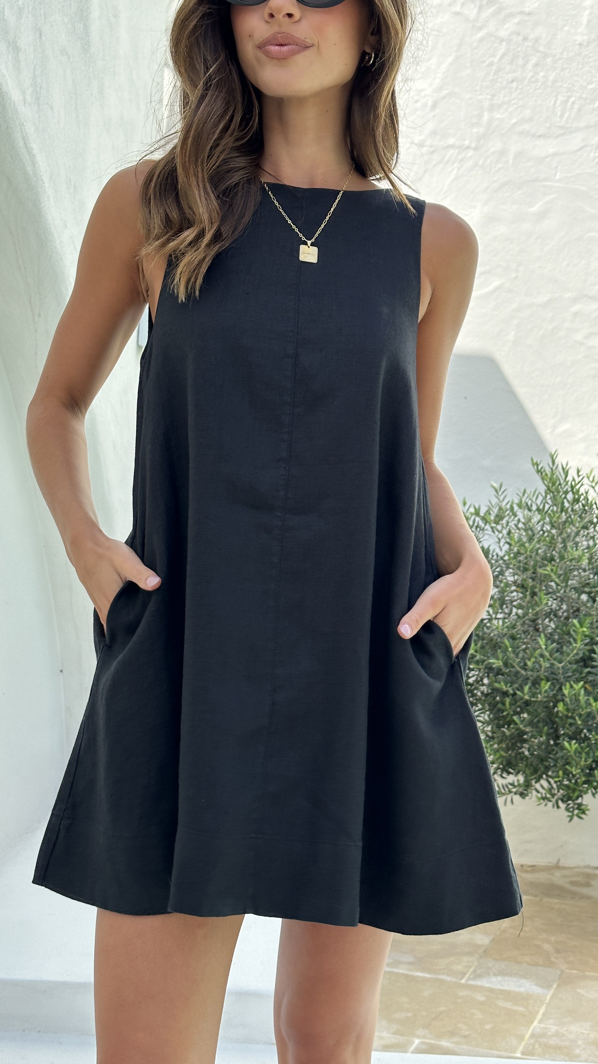 Nemi Linen Dress - Black - Billy J