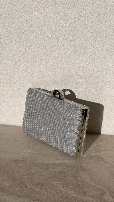 Load image into Gallery viewer, Mariah Diamante Structured Clutch - Silver - Billy J
