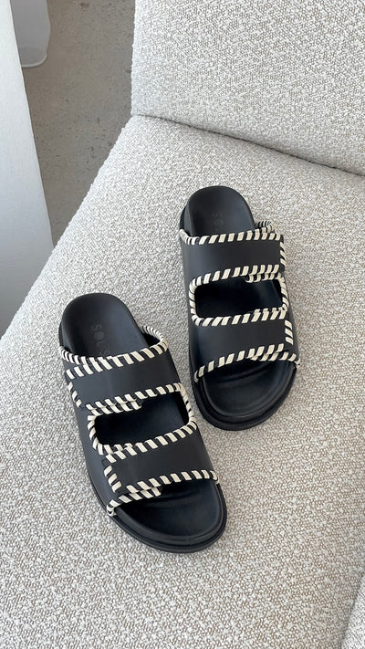 Load image into Gallery viewer, Sol Sana Fontelina Footbed - Black / Off White Trim - Billy J
