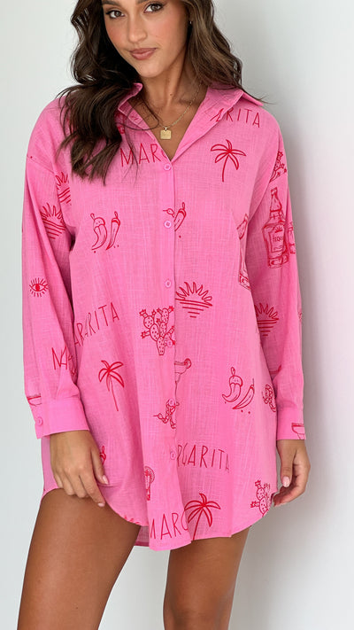 Load image into Gallery viewer, Piper Shirt Dress - Pink / Red Margarita - Billy J
