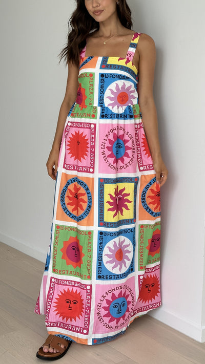 Load image into Gallery viewer, Amira Maxi Dress - Multi Colour Sun Print - Billy J
