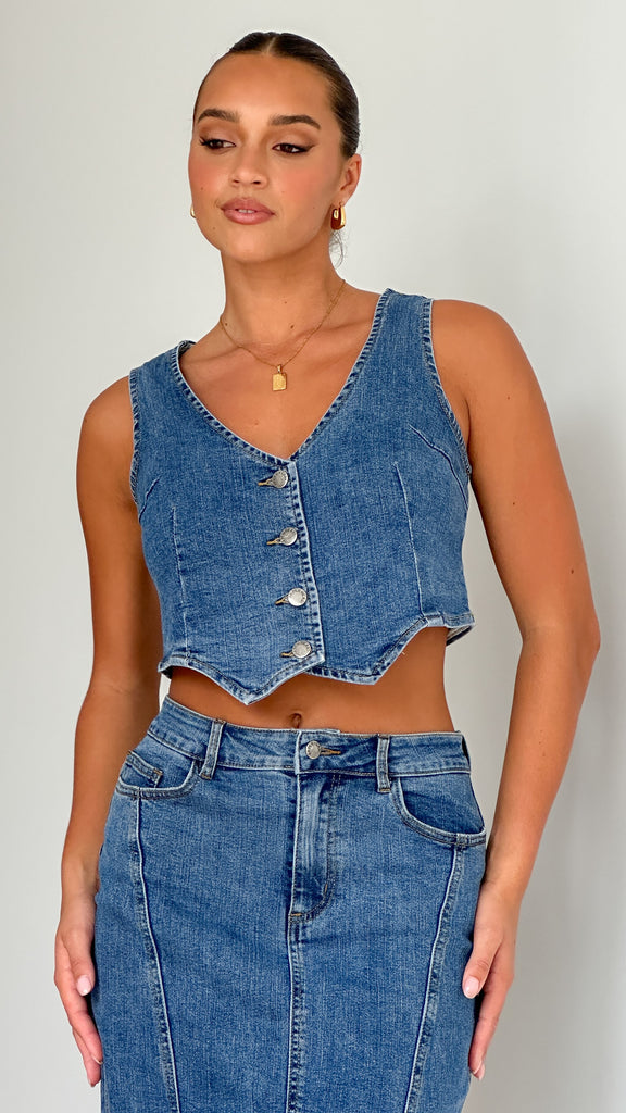 Penelope Denim Vest - Mid Wash - Billy J