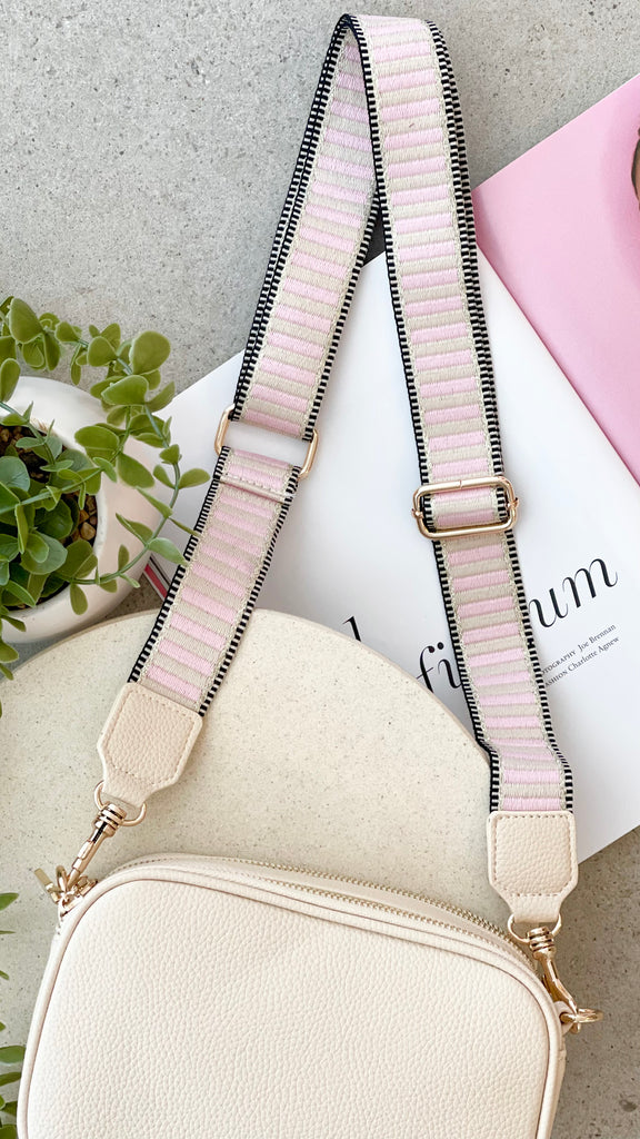 Bella Striped Webbing Camera Bag - Cream / Pink - Billy J