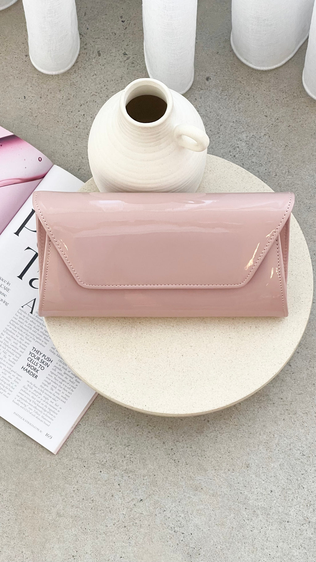 Suzie Gloss Fold Over Clutch - Nude - Billy J