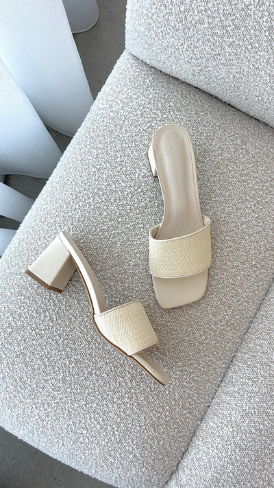 Load image into Gallery viewer, Yarina Heel - Cream Raffia - Billy J
