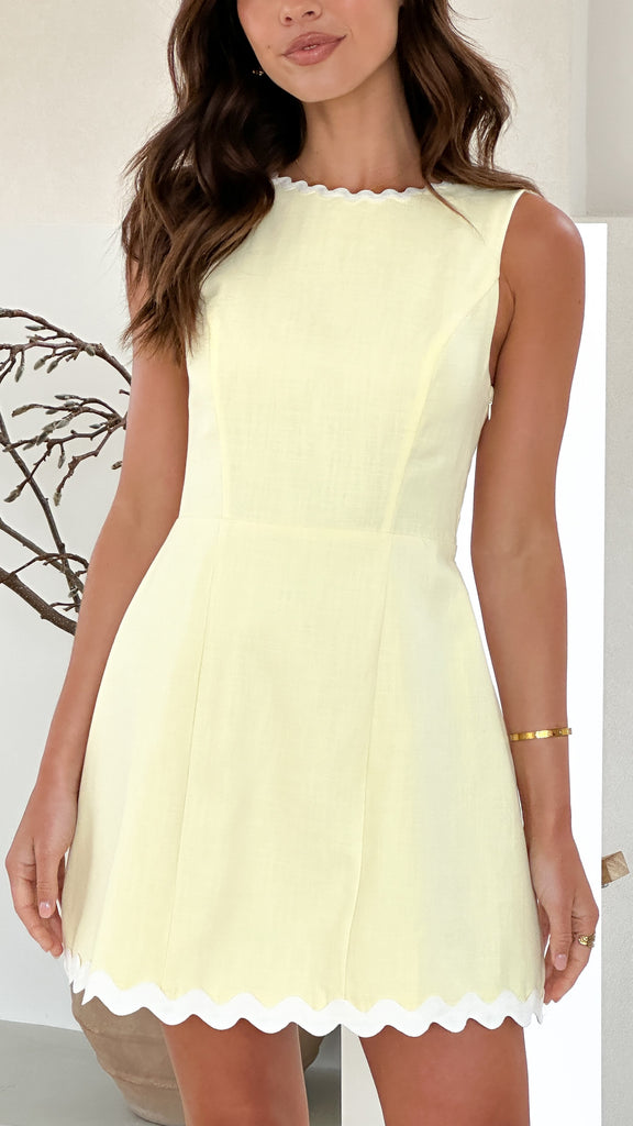 Aceline Mini Dress - Lemon / White - Billy J