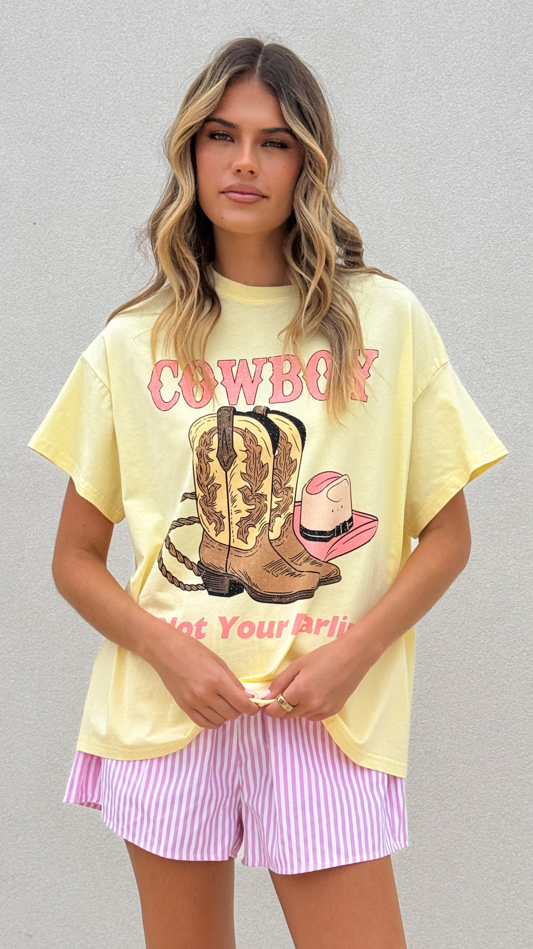 Not Your Darlin' Top & Shorts Set - Yellow/Pink - Billy J