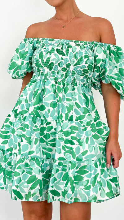 Load image into Gallery viewer, Teagan Mini Dress - Green Floral - Billy J
