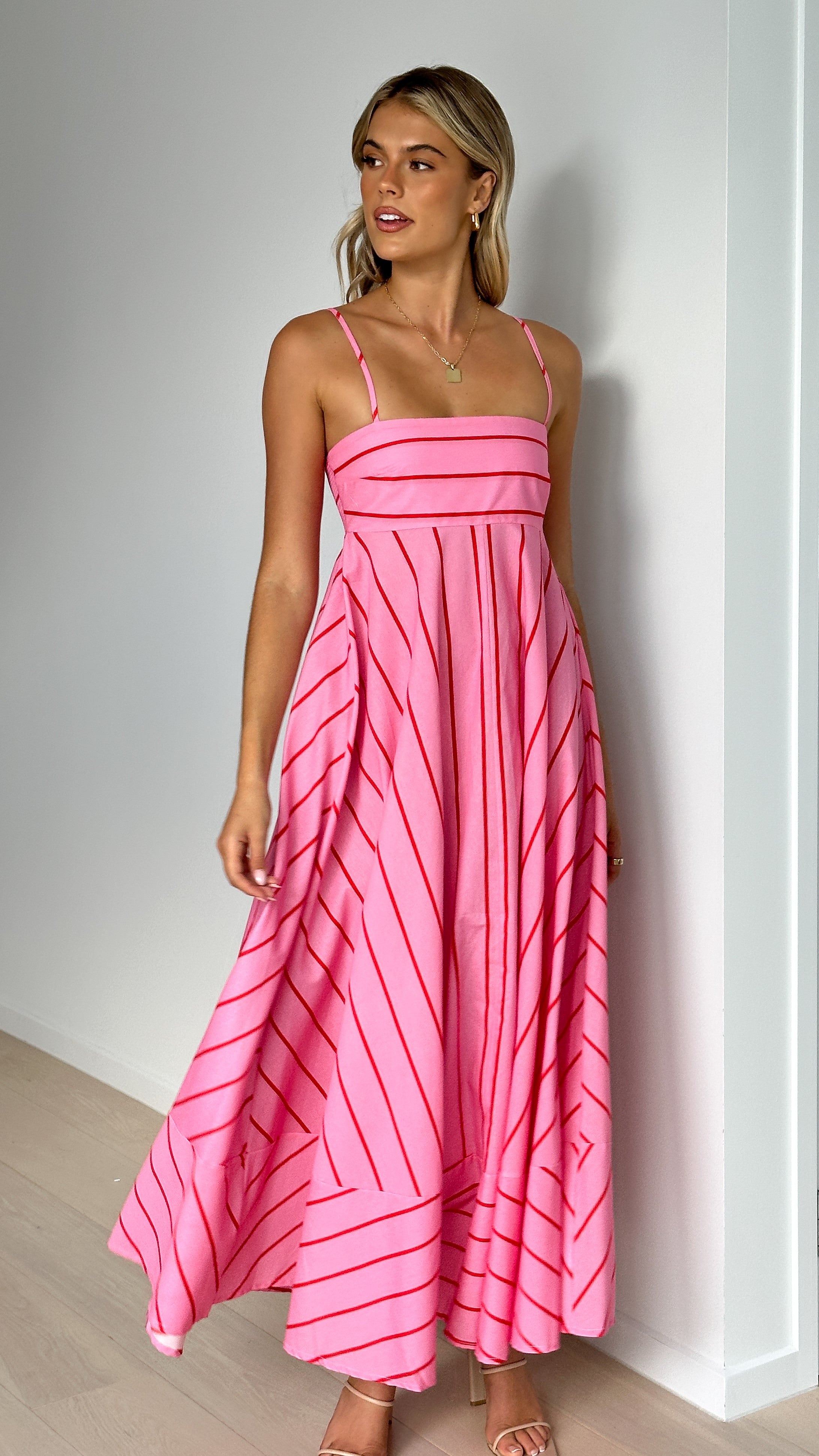 Kaethe Maxi Dress - Pink / Red Stripe - Billy J