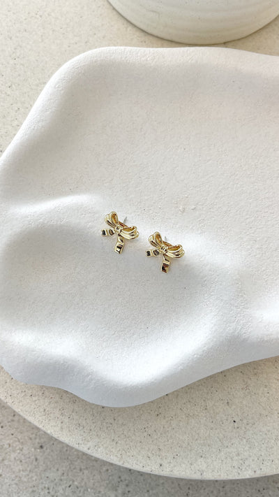 Load image into Gallery viewer, Bow Stud 18K Gold Plated Earrings - Gold - Billy J
