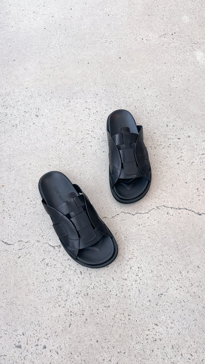 Load image into Gallery viewer, Pasquale Slides - Black leather - Billy J
