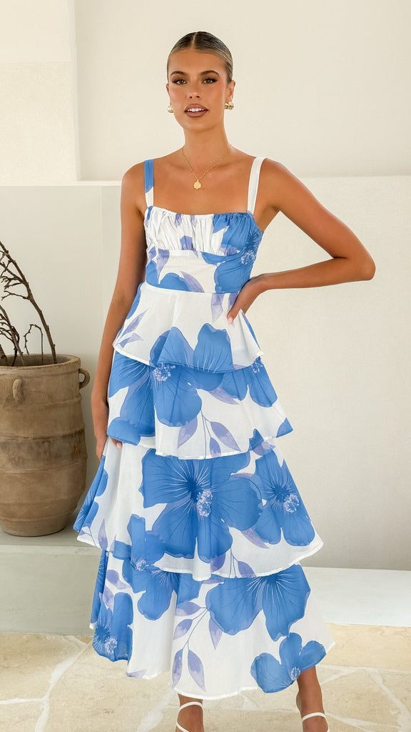 Page Maxi Dress - White / Blue Floral - Billy J