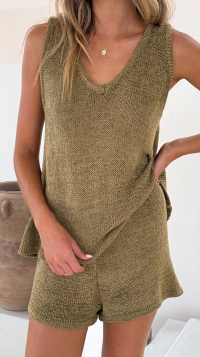 Load image into Gallery viewer, Summer Knit Top and Shorts Set - Khaki - Billy J
