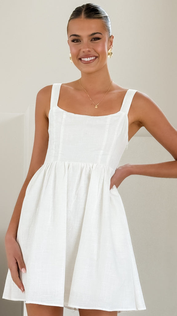 Stacey Linen Mini Dress - White - Billy J