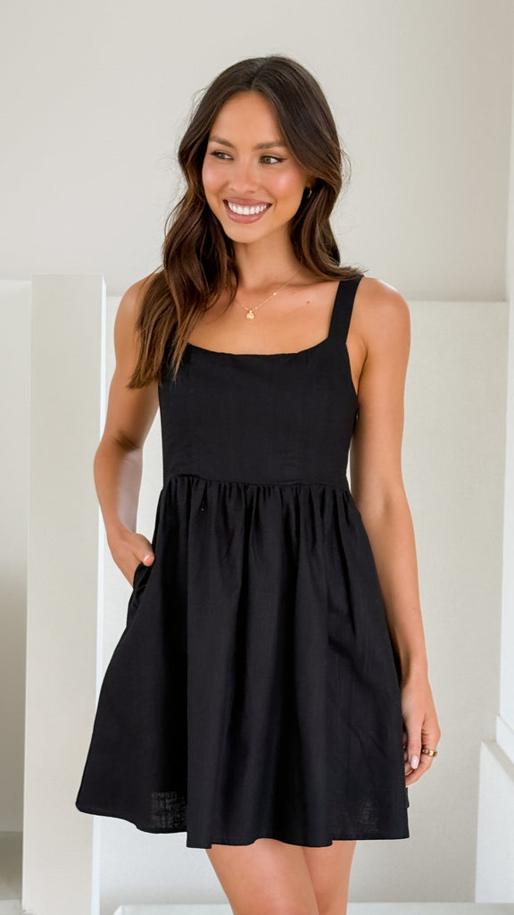 Stacey Linen Mini Dress - Black - Billy J