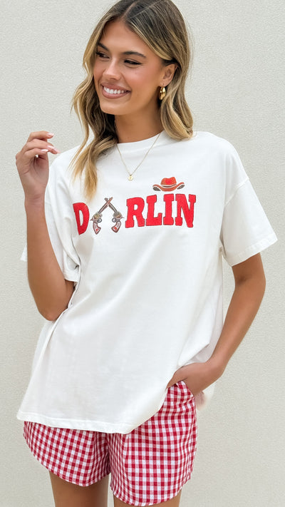 Load image into Gallery viewer, Darlin Top &amp; Shorts Set - White/Red Gingham - Billy J
