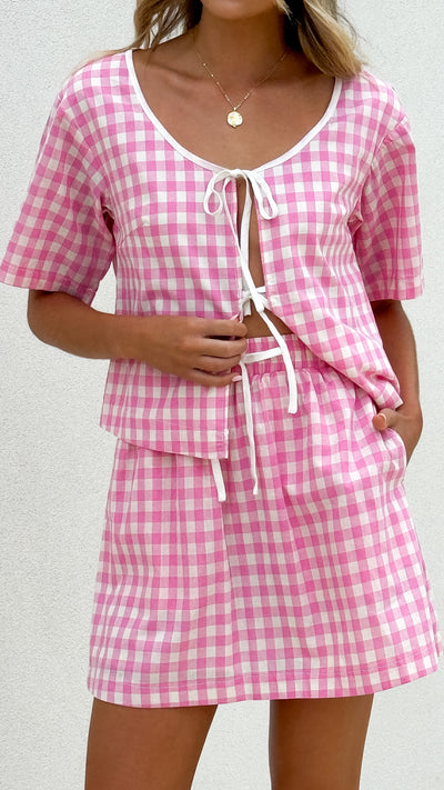 Load image into Gallery viewer, Madison Top - Pink/White Gingham - Billy J
