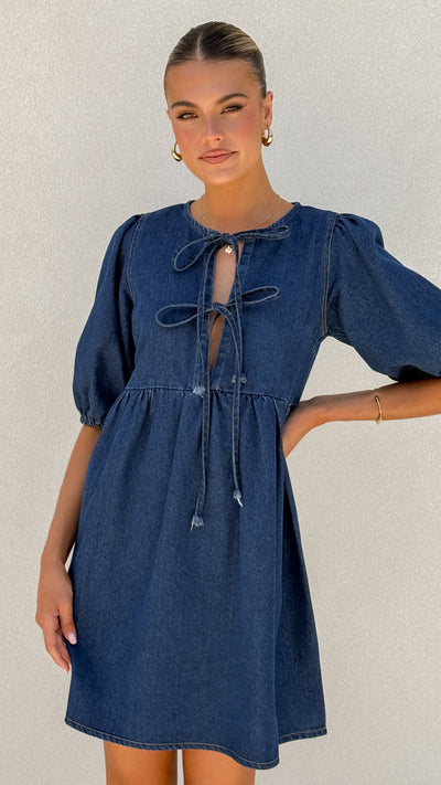 Load image into Gallery viewer, Kassie Tie Up Mini Dress - Dark Denim - Billy J
