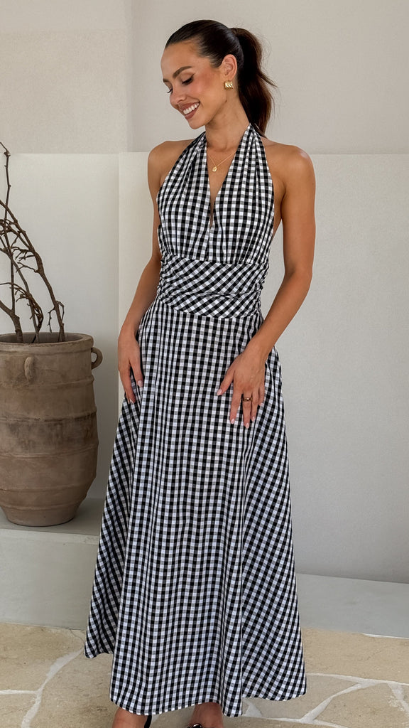 Brydie Halter Maxi Dress - Gingham Black - Billy J