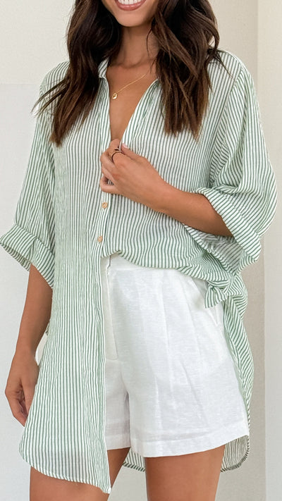 Load image into Gallery viewer, Lucia Shirt - Sage/White Stripe - Billy J
