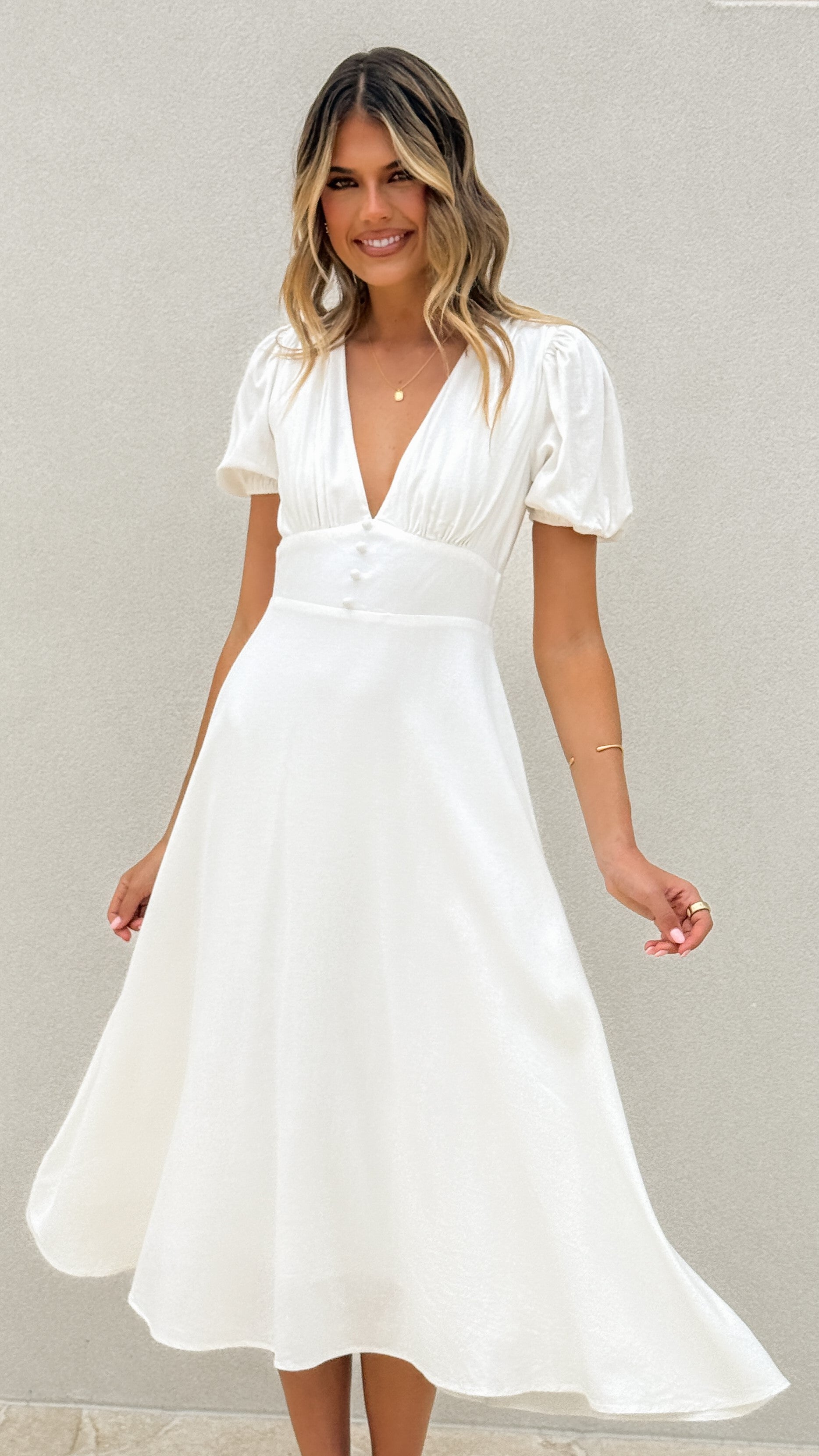 Melea Midi Dress - White - Billy J