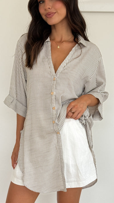 Load image into Gallery viewer, Lucia Shirt - Beige/White Stripe - Billy J
