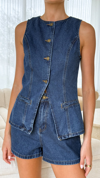 Load image into Gallery viewer, Cairo Denim Vest - Dark Mid - Billy J
