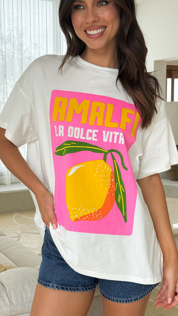 Amalfi Lemon Tee - White/Pink - Billy J