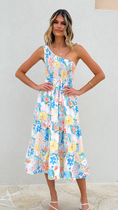 Load image into Gallery viewer, Tatum One Shoulder Maxi Dress - Blue Summer - Billy J
