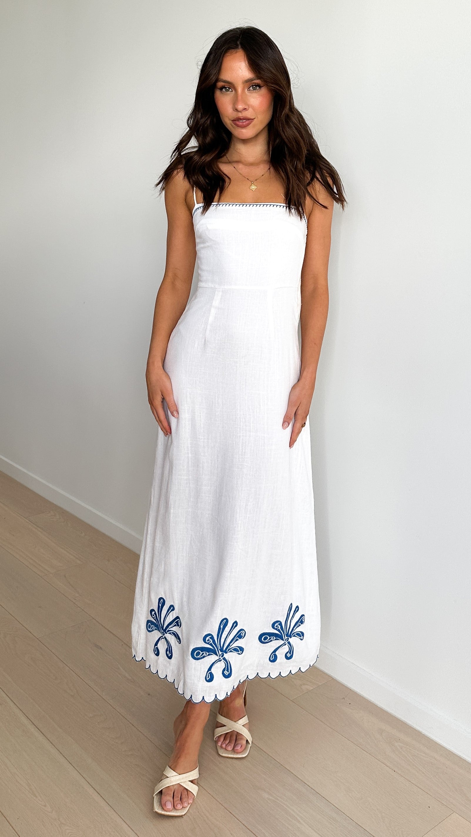 Daya Maxi Dress - White / Blue - Billy J