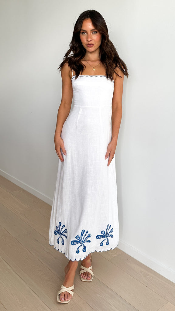 Daya Maxi Dress - White / Blue - Billy J