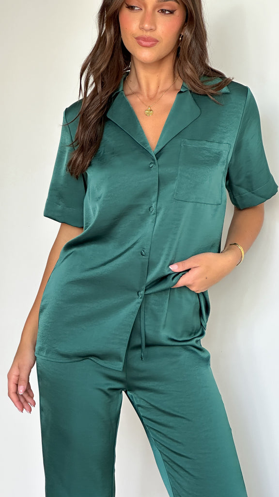 Courtney Button Up Shirt - Emerald - Billy J