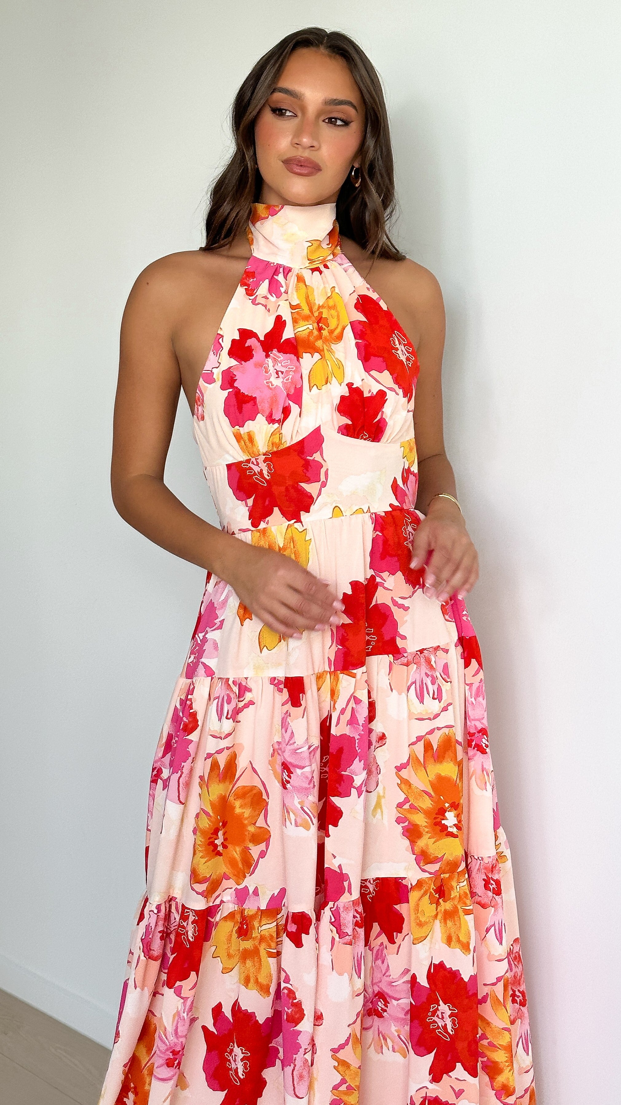 Najila Maxi Dress - Pink / Orange Floral - Billy J