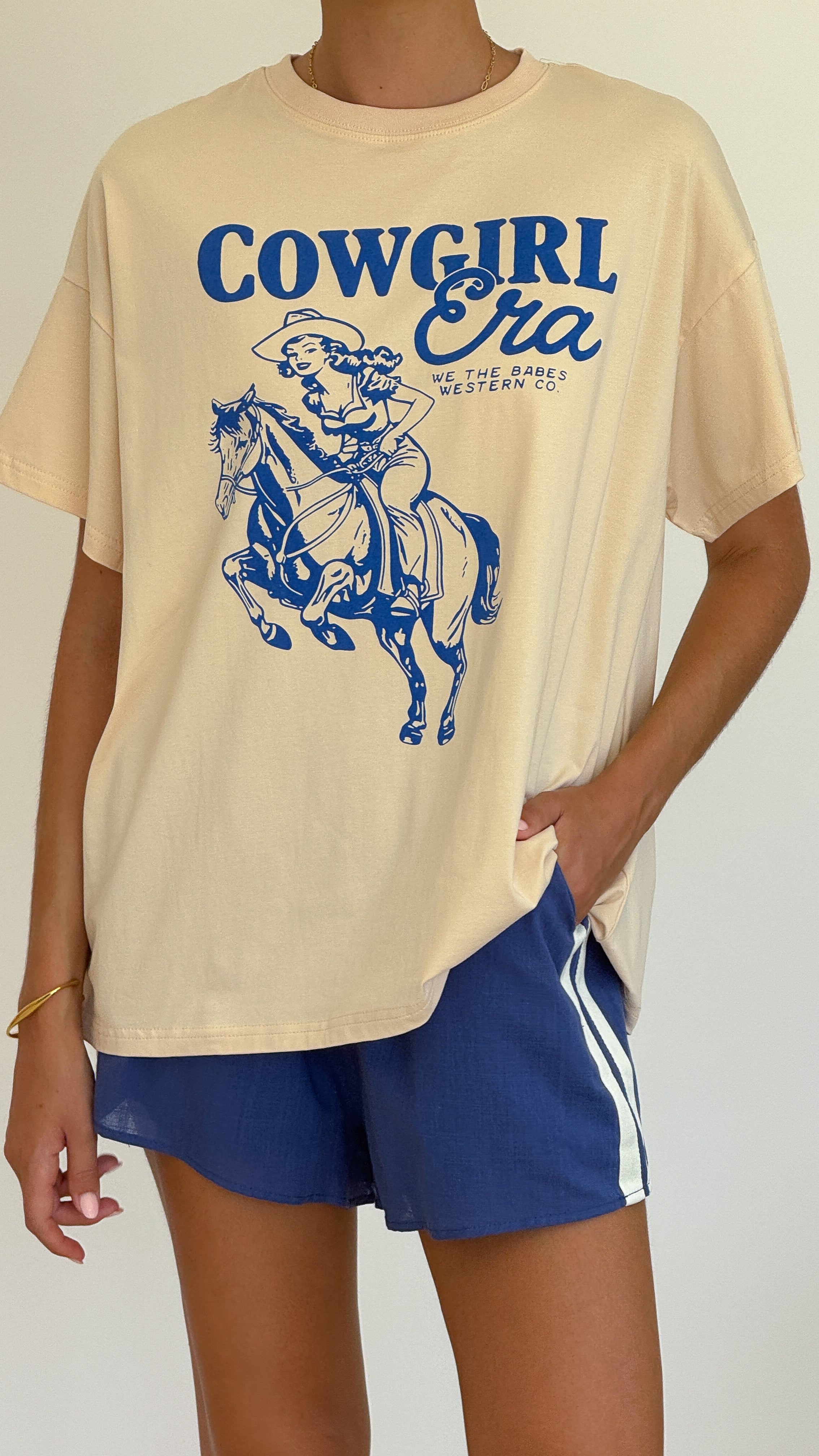 Cowgirl Era Top and Shorts Set - Cream/Blue - Billy J