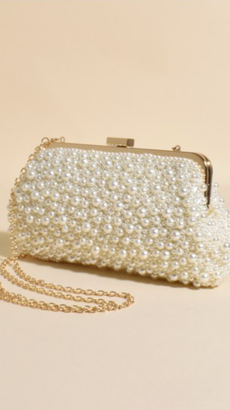 Norma Jean Faux Pearl Clutch - Cream/Gold - Billy J