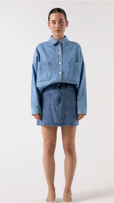 Load image into Gallery viewer, Blake Denim Shirt - Light Mid Denim - Billy J
