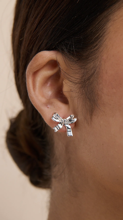 Bow Stud Sterling Silver Plated Earrings - Silver - Billy J