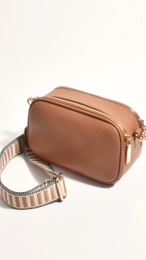 Bella Striped Webbing Camera Bag - Tan - Billy J