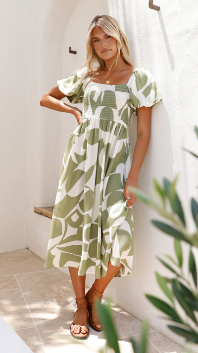 Load image into Gallery viewer, Ilene Midi Dress - Sage Print - Billy J
