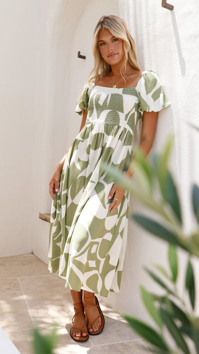 Load image into Gallery viewer, Ilene Midi Dress - Sage Print - Billy J
