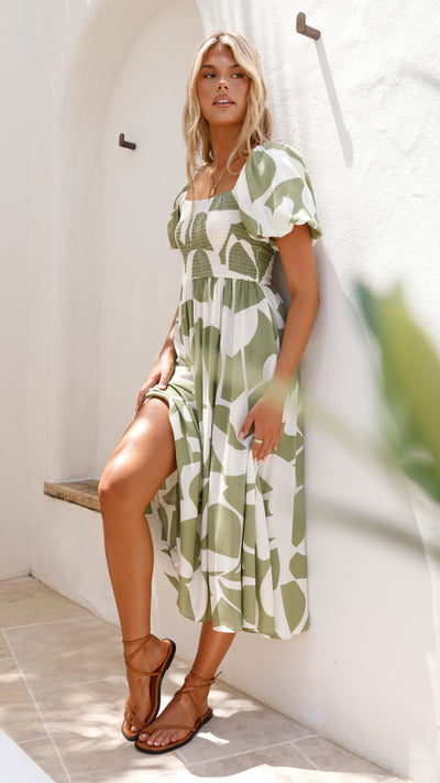 Load image into Gallery viewer, Ilene Midi Dress - Sage Print - Billy J
